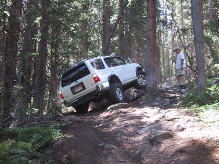 Sherpa negotiating the log
